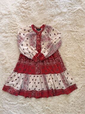 Monoprix Girls Paisley Boho Dress Size 8 Red & Cream Bandana Print mid length